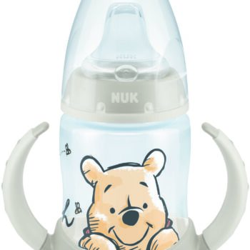 NUK Butelka FC+ z PP 150ml do nauki picia z uchwytami i z wskaźnikiem temperatury (ustnik SILIKON niekapek) beżowa - seria DISNEY KUBUŚ PUCHATEK 743945C