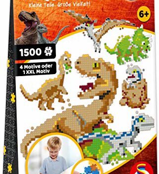 Schmidt Spiele Spiele 46132 Jixelz, Jurassic World, 1500 części, 5 motywów, zestawy do majsterkowania dla dzieci, puzzle dziecięce, kolorowe 46132