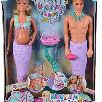 Simba 105733524 - Steffi Love Mermaid Family, lalka w ciąży syrenka z Kevin jako syrenka, z łóżeczkiem dziecięcym, lalki do przebierania 29 cm, lalki do zabawy, dla dzieci od 3 lat 105733524